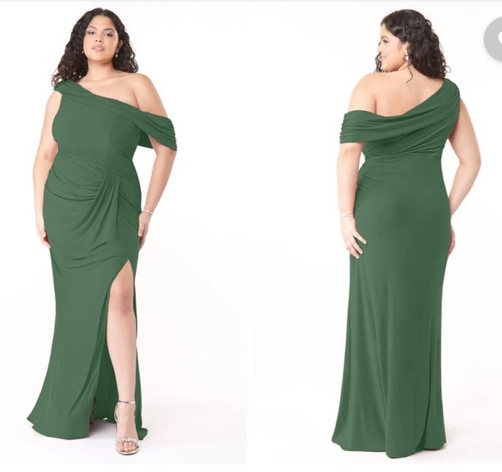 NWT Azazie Green Rorie One Shoulder Ruched Knit Dress Plus Size 20 Wedding Guest